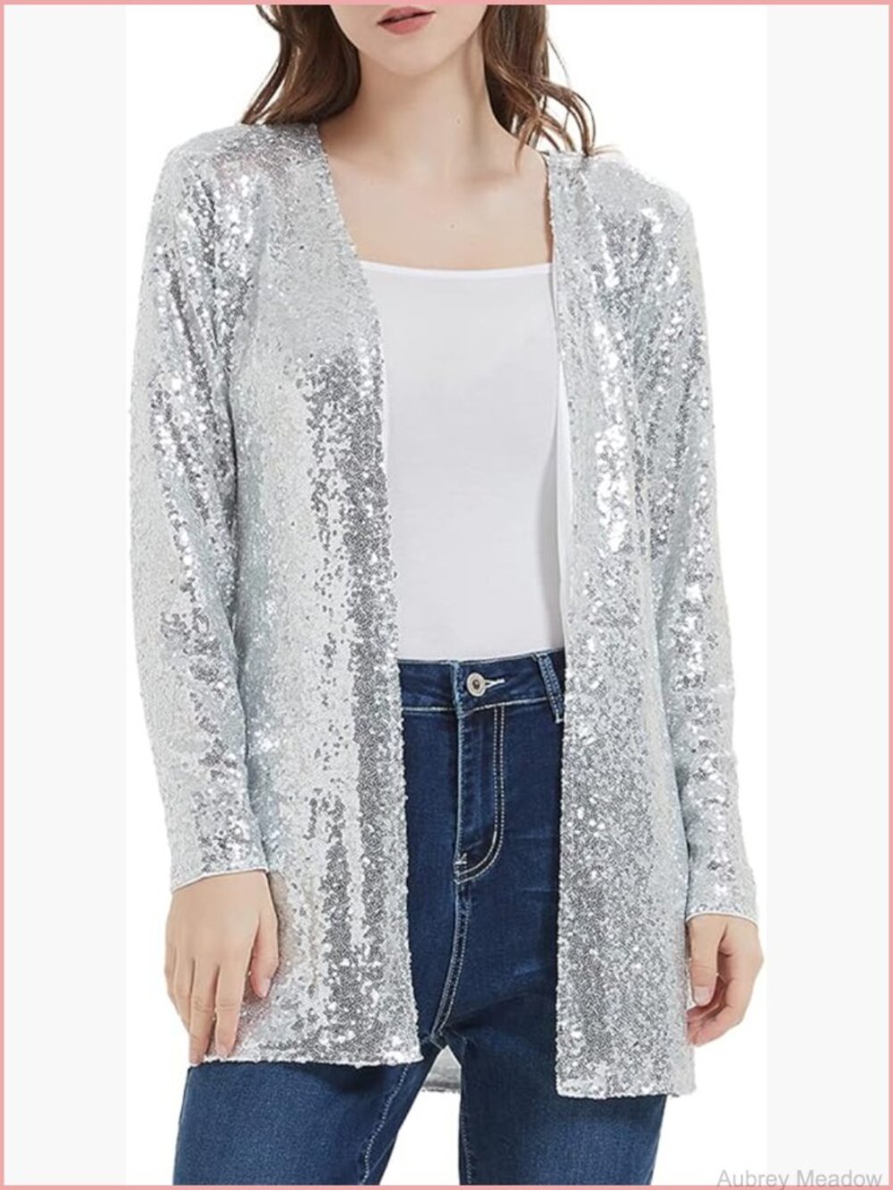 Sequin Blazer Jacket Open Front Long Sleeve Party Cardigan Shrug